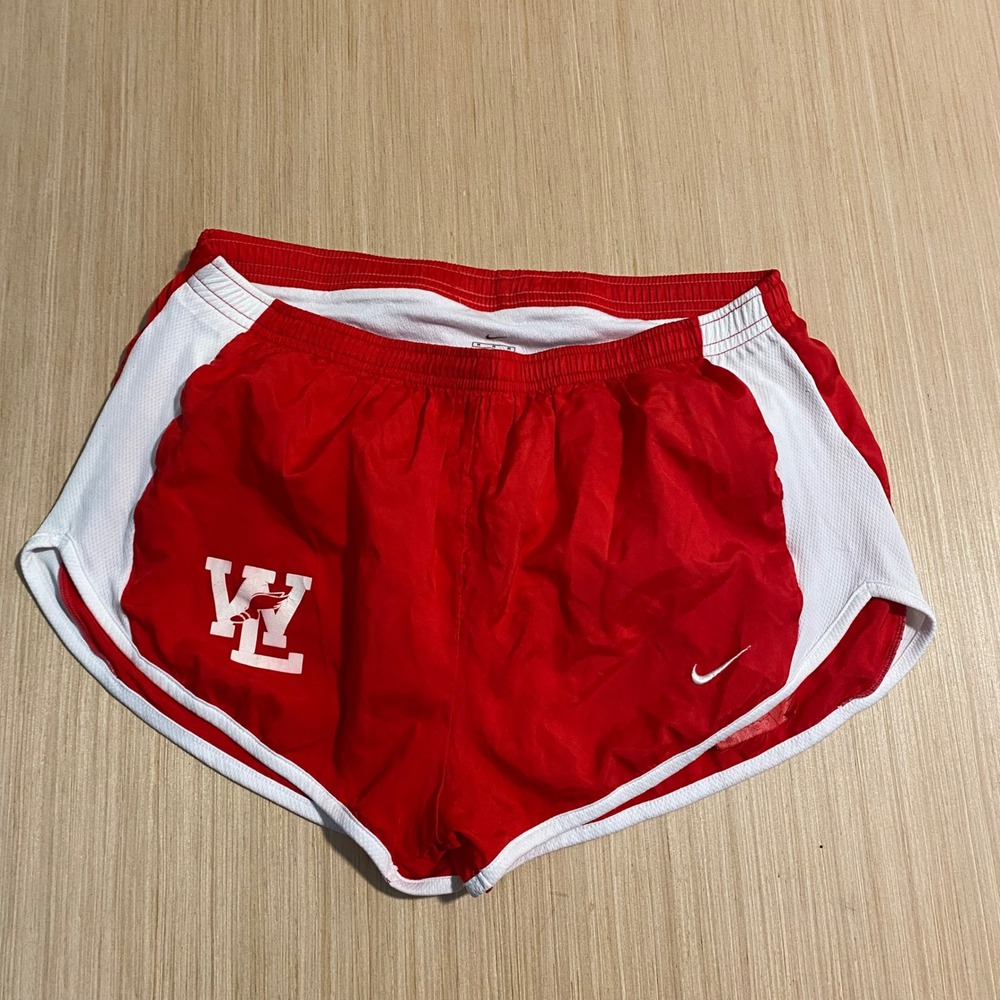 Nike Womens Red White Running Shorts WL Logo Mesh Liner Athletic Size M